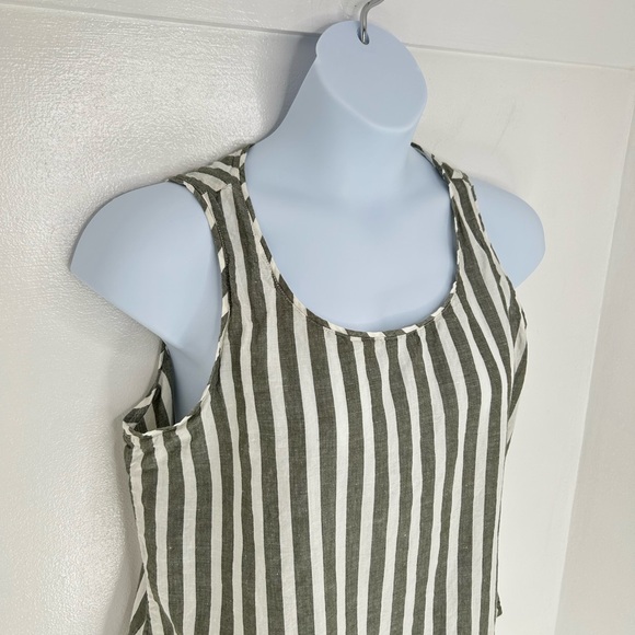 Chico's Linen Blend Scoop Neck Tank Green White Striped Size 2 ( 12/14) Large - Picture 4 of 10
